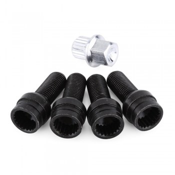 Car-Styling 4+1 M14*1.5MM Black Steel Wheel Bolt amp; Lock Lug Nut Set With Key For Audi VW Golf Jetta