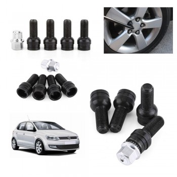 Car-Styling 4+1 M14*1.5MM Black Steel Wheel Bolt amp; Lock Lug Nut Set With Key For Audi VW Golf Jetta