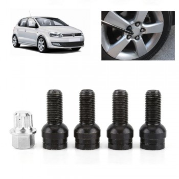 Car-Styling 4+1 M14*1.5MM Black Steel Wheel Bolt amp; Lock Lug Nut Set With Key For Audi VW Golf Jetta