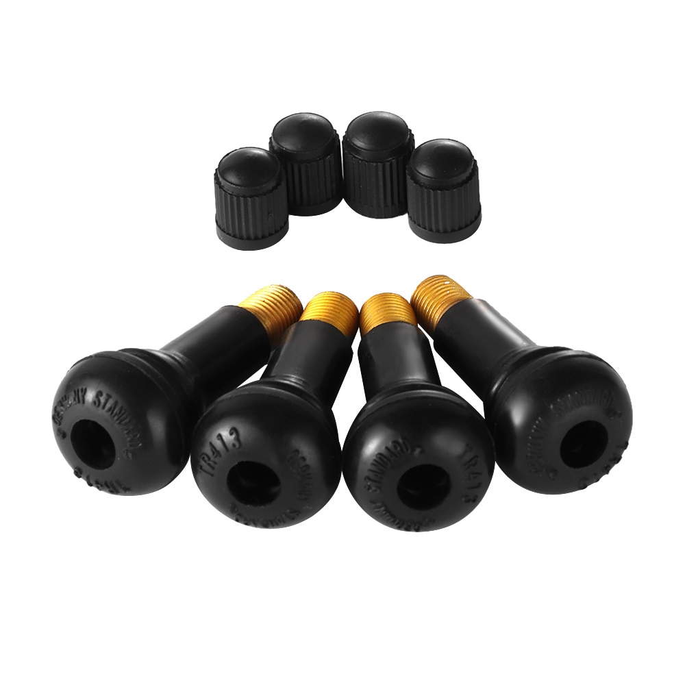 4Pcs/set TR413 Tubeless Car Wheel Tire Valve Stems with Caps  Black Tyre Rubber Valves With Dust Caps