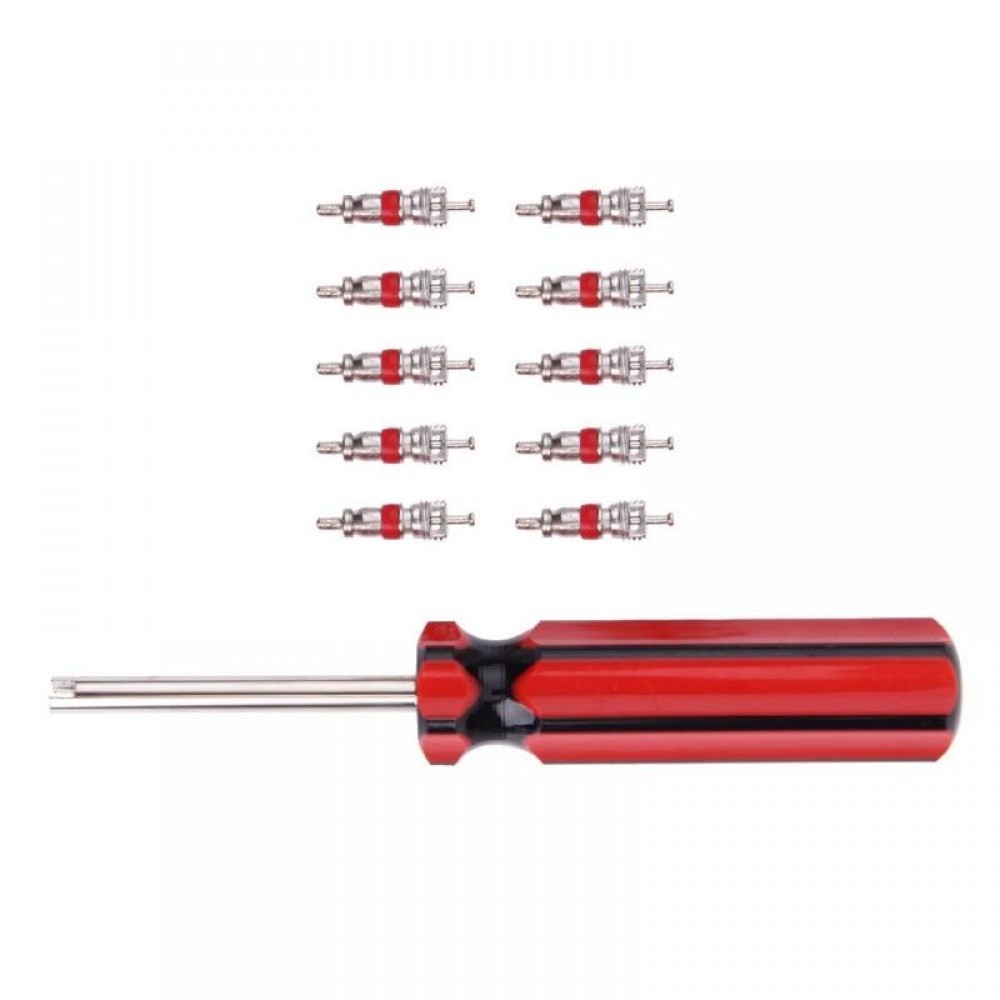 10pcs Tyre Tire Valve Cores w/ Remover Tire Repair Tool +Wrench for Schrader Car Bike Motorcycle Wheel Tire Cleaning Tool