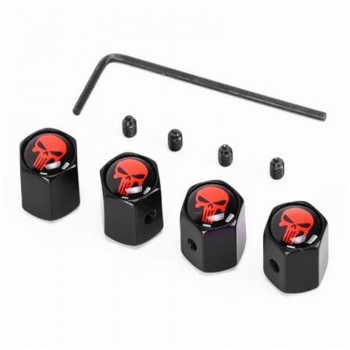 4Pcs/Lot Black Sliver Anti-theft Style Skull  LOGO Tire Valve Cap Cover  for Skull Punisher Tire Caps