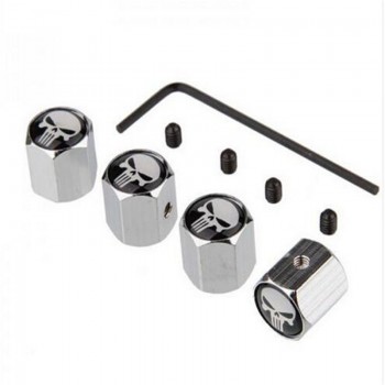 4Pcs/Lot Black Sliver Anti-theft Style Skull  LOGO Tire Valve Cap Cover  for Skull Punisher Tire Caps