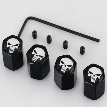 4Pcs/Lot Black Sliver Anti-theft Style Skull  LOGO Tire Valve Cap Cover  for Skull Punisher Tire Caps