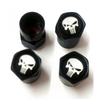 4Pcs/Lot Black Sliver Anti-theft Style Skull  LOGO Tire Valve Cap Cover  for Skull Punisher Tire Caps