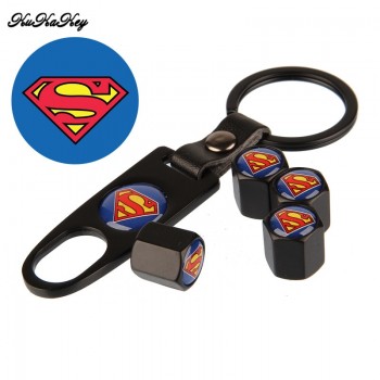 KUKAKEY 4 caps+1 Keychain/Set Automotive Tire Accessories  Wheel Tyre Valve Stems Caps For Superman Car Tire Valve Caps KeyChain