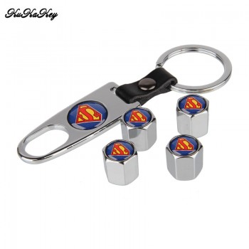 KUKAKEY 4 caps+1 Keychain/Set Automotive Tire Accessories  Wheel Tyre Valve Stems Caps For Superman Car Tire Valve Caps KeyChain