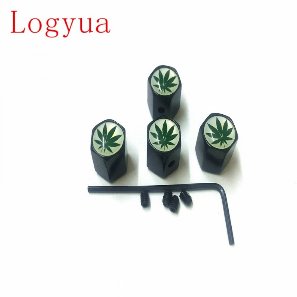 4PCS/lot  Anti-theft Style Green Maple Leaf Logo Car Badge Wheel Tire Valve Cap Tyre Dust Caps For Car
