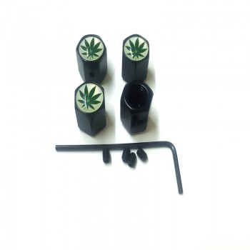 4PCS/lot  Anti-theft Style Green Maple Leaf Logo Car Badge Wheel Tire Valve Cap Tyre Dust Caps For Car