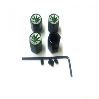 4PCS/lot  Anti-theft Style Green Maple Leaf Logo Car Badge Wheel Tire Valve Cap Tyre Dust Caps For Car