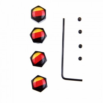 4pcs/set Theftproof Stainless Steel German Flag Car Wheel Tire Valves Tyre Stem Air Caps Airtight Cover Black