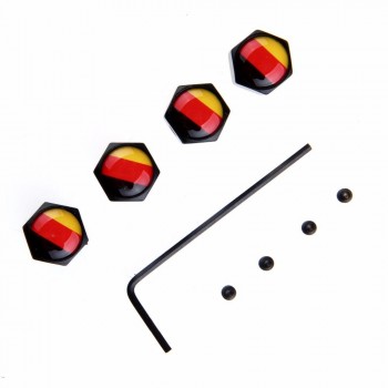 4pcs/set Theftproof Stainless Steel German Flag Car Wheel Tire Valves Tyre Stem Air Caps Airtight Cover Black