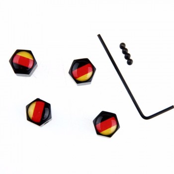 4pcs/set Theftproof Stainless Steel German Flag Car Wheel Tire Valves Tyre Stem Air Caps Airtight Cover Black