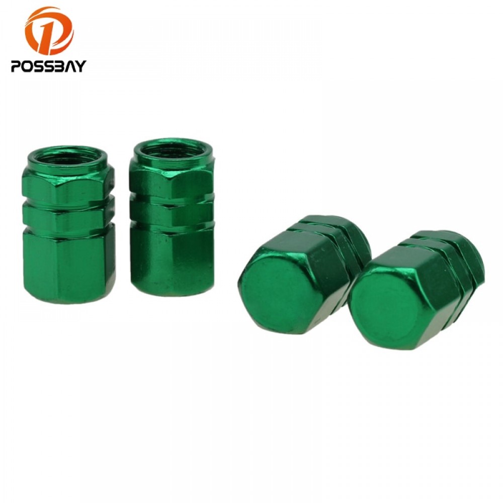 POSSBAY Green Aluminum Car Wheel Tire Valves Tyre Stem Air Caps Airtight Cover for VW Peugeot Honda Toyota Wheel Valve Cap