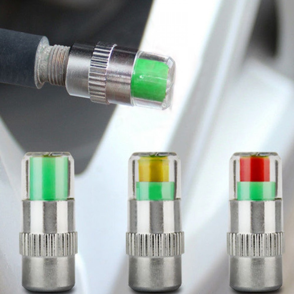4pcs Set Tyre Pressure Gauge Tool Wheel Tire Pressure Indicator Valve Stem Caps