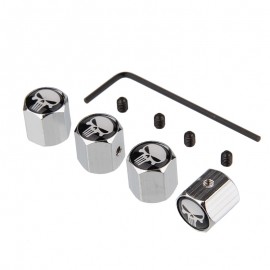 4Pcs/Set White Punisher Skull Logo Anti-theft Valve Caps Silver Wheel Tire Stem Air Caps Auto Styling For Toyota Ford Chevrolet