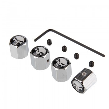 4Pcs/Set White Punisher Skull Logo Anti-theft Valve Caps Silver Wheel Tire Stem Air Caps Auto Styling For Toyota Ford Chevrolet
