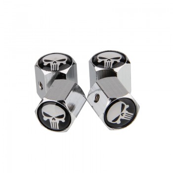 4Pcs/Set White Punisher Skull Logo Anti-theft Valve Caps Silver Wheel Tire Stem Air Caps Auto Styling For Toyota Ford Chevrolet