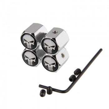 4Pcs/Set White Punisher Skull Logo Anti-theft Valve Caps Silver Wheel Tire Stem Air Caps Auto Styling For Toyota Ford Chevrolet
