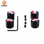 POSSBAY 4Pcs/set Theftproof  France Flag Car Wheel Tire Valves Tyre Stem Air Caps Airtight Cover Black Tire Valve Cap