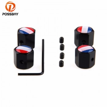 POSSBAY 4Pcs/set Theftproof  France Flag Car Wheel Tire Valves Tyre Stem Air Caps Airtight Cover Black Tire Valve Cap