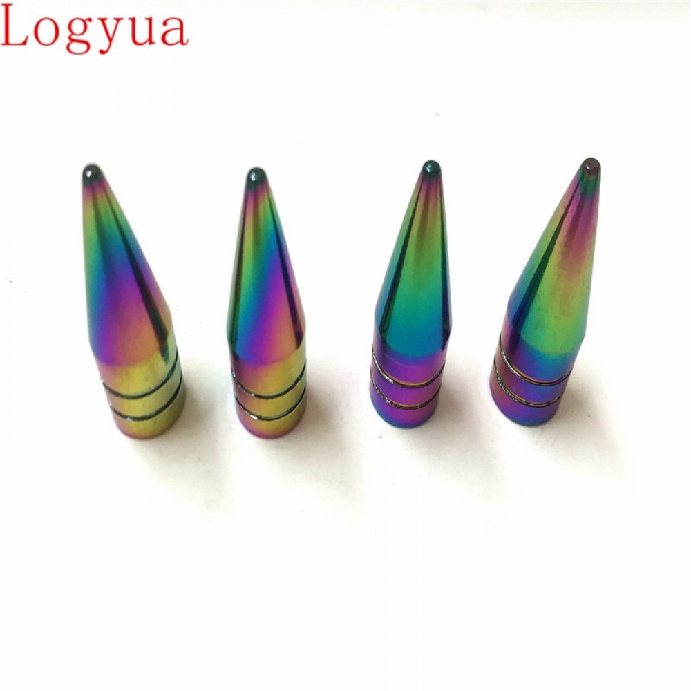 4pcs/lot  Aluminum Colorful Car Wheel Tire Valve Caps Rainbow  Tire Anti-dust Cap For  Cone Design Cars