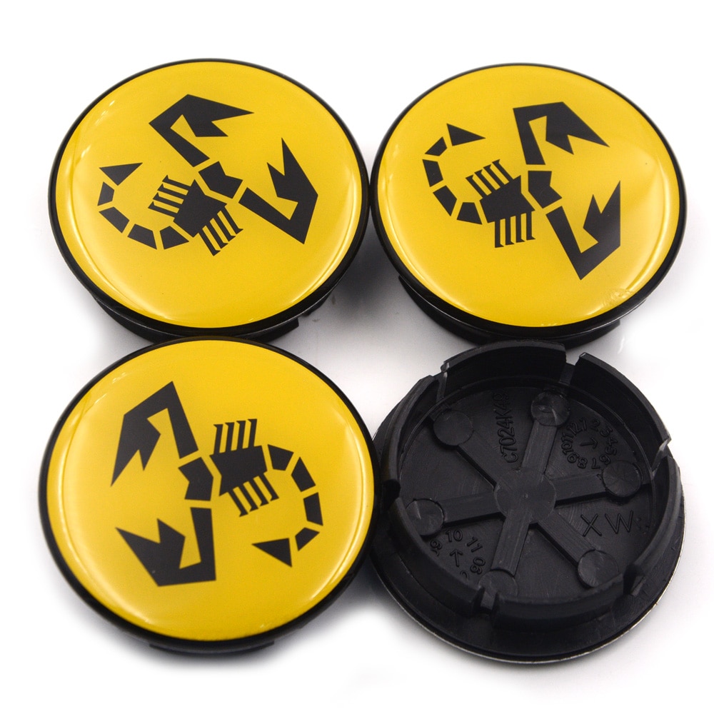 Gzhengtong 4pcs/lot 50mm (44mm) For 500 Abarth Wheel Hub Center Black Caps for Fiat Abarth Marea Multipla Punto Yellow Scorpion
