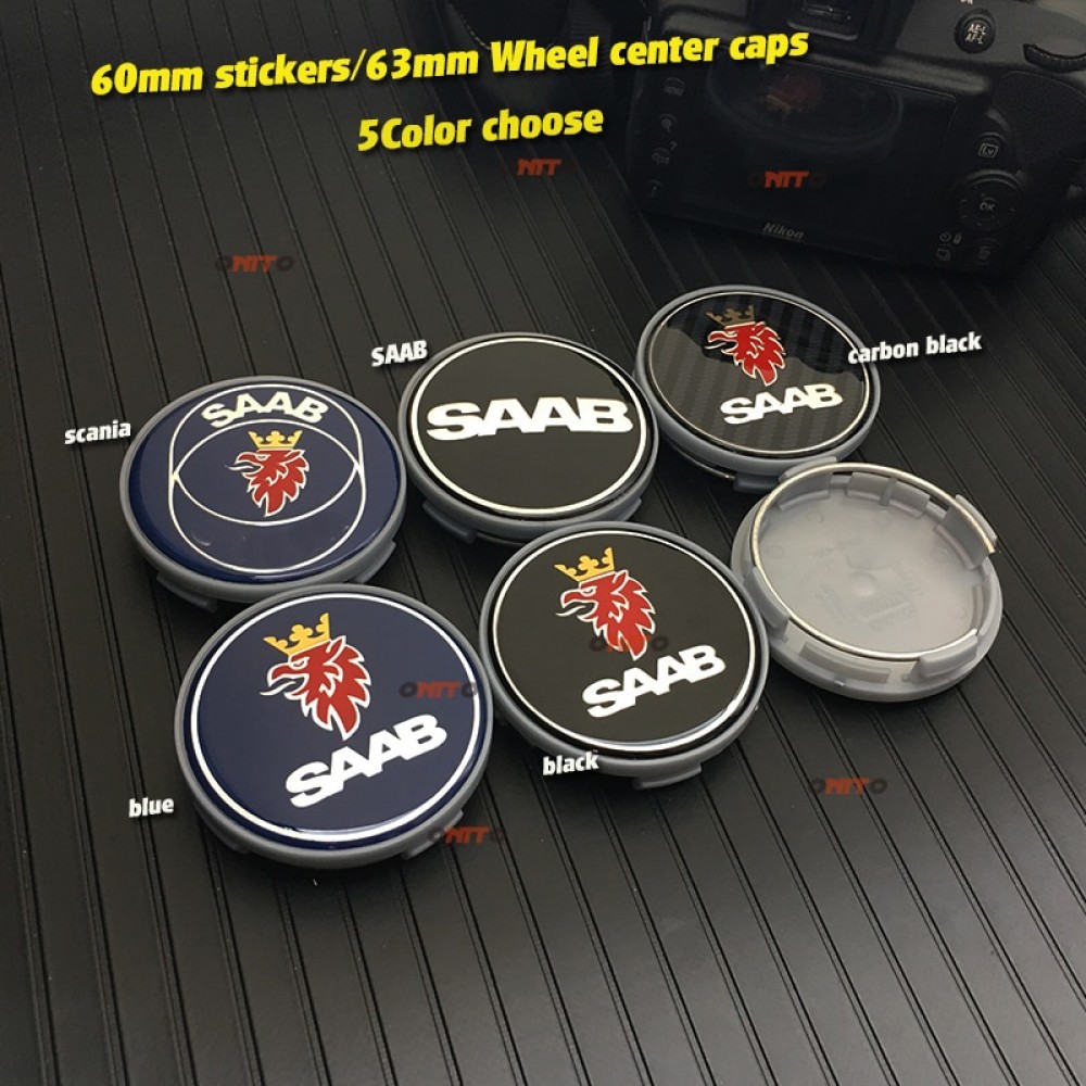 4pcs 60/62/63mm for Saab 9-3 9-5 9-2x 9-5x 9-4x 9-7x 9000 sAAB Car Wheel Center Hub Cap 2.36 sticker decals blue/carbon black