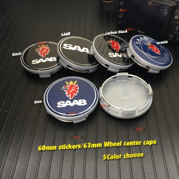 4pcs 60/62/63mm for Saab 9-3 9-5 9-2x 9-5x 9-4x 9-7x 9000 sAAB Car Wheel Center Hub Cap 2.36 sticker decals blue/carbon black