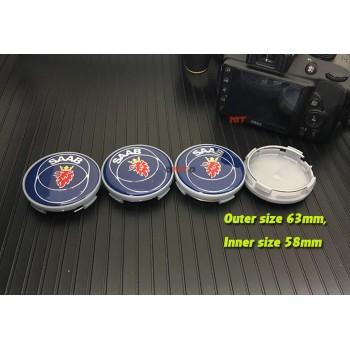 4pcs 60/62/63mm for Saab 9-3 9-5 9-2x 9-5x 9-4x 9-7x 9000 sAAB Car Wheel Center Hub Cap 2.36 sticker decals blue/carbon black