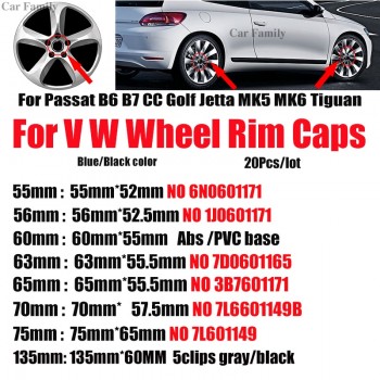 20pcs 76mm 70mm 65mm 63mm 60mm 56mm 55mm Car Wheel Center Hub Caps For Passat B6 B7 CC Golf MK5 MK6 Tiguan Auto emblem Covers