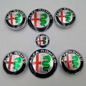 7pcs Alfa Romeo New Logo 74mm Hood Trunk+ Steering Wheel Badge+ 60mm Wheel Center Cap Emblem Brera 159 SW New Spider Giulietta
