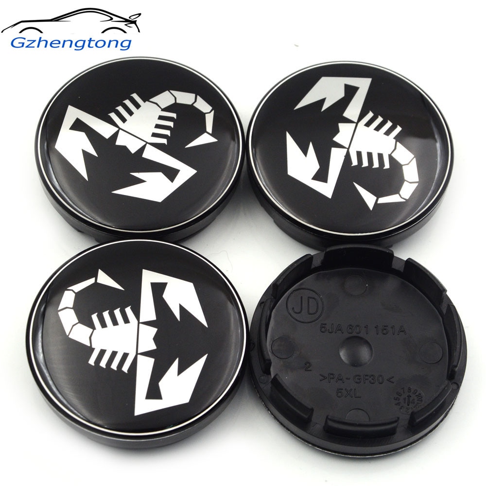 Gzhengtong 4pc/lot 56mm Abarth Logo Car Emblem Wheel Center Hub Cap Rim Badge Covers 5JA601151A Black Scorpion Wheel Caps