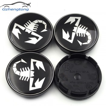 Gzhengtong 4pc/lot 56mm Abarth Logo Car Emblem Wheel Center Hub Cap Rim Badge Covers 5JA601151A Black Scorpion Wheel Caps