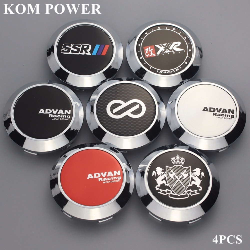 KOM 4pcs 68/64mm clip xxr rim cover cap ssr racing center cap for wheel advan sign sticker badge emblem hub cap enjoliveur roue
