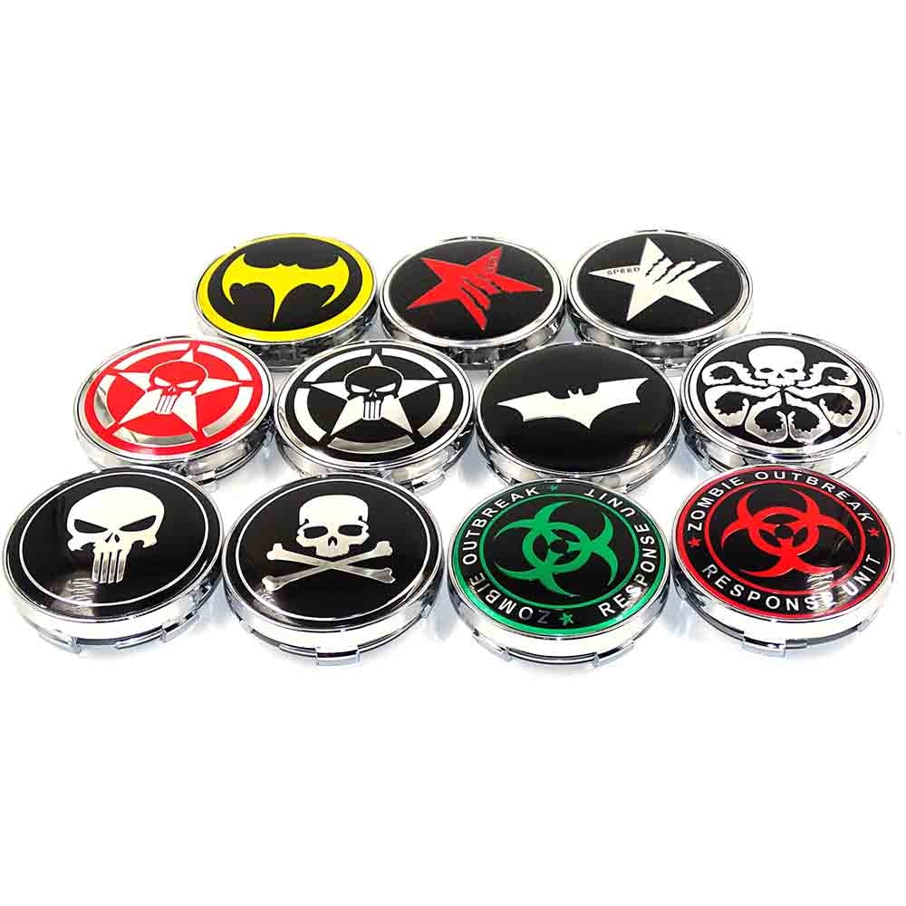60mm Punisher Star Skull Pentagram Car wheel center hub caps Aluminum Skull Logo Emblem Badge caps Decoration Car styling