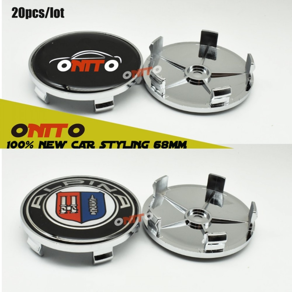 20pcs car badge stickers 68mm 2.68inch PVC BASE Car emblem Wheel Hub Caps logo covers 5pins /Clips Car Wheel Hub caps for alpina