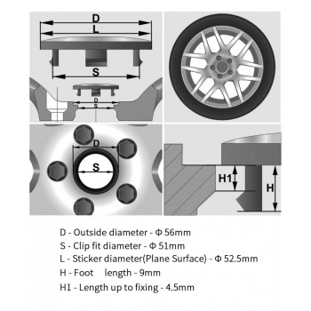 56MM Blank Center Cap For Rims No Logo Emblem Sticker 51mm Clip Diameter Wheel Cover Hubcaps KOM POWER