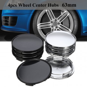 4pcs Universal 63mm Car Vehicle Plain Wheel Center Hub Cap Cover Black Sliver