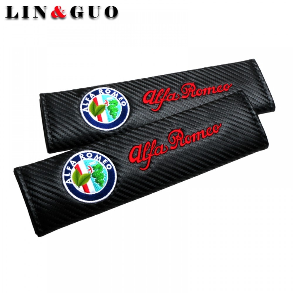 2pcs PU leather Carbon fiber texture Fashion Car Seat belt shoulder Pads Car Seat Belt Cover for Alfa Romeo Car Accessories