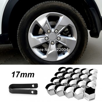 20Pcs Universal Anti-Rust 17 mm Chrome Silver Glossy ABS Auto Trim Tyre Wheel Nut Screw Bolt Protection Covers Caps Car Styling