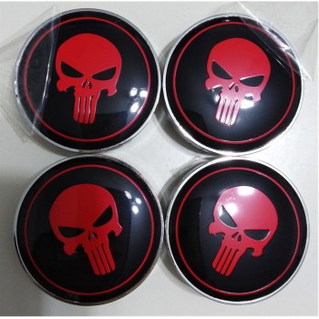 4pcs/lot Red Black Caps 60mm Car Emblem Badge Sticker Wheel Hub Caps Centre Rim decals Cover Punisher Wheel Center Caps