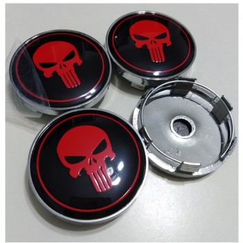 4pcs/lot Red Black Caps 60mm Car Emblem Badge Sticker Wheel Hub Caps Centre Rim decals Cover Punisher Wheel Center Caps