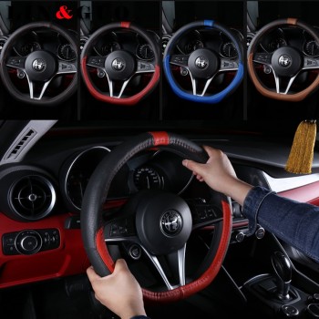 Anti-Slip Leather Sport Auto Steering Wheel Covers fit for Alfa Romeo Giulia Stelvio Car-styling 38CM