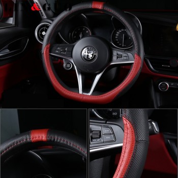 Anti-Slip Leather Sport Auto Steering Wheel Covers fit for Alfa Romeo Giulia Stelvio Car-styling 38CM