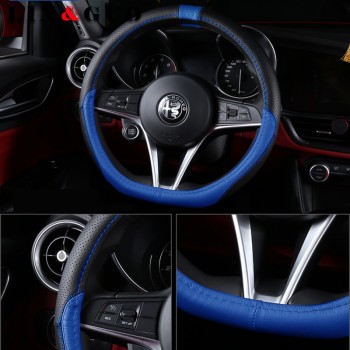 Anti-Slip Leather Sport Auto Steering Wheel Covers fit for Alfa Romeo Giulia Stelvio Car-styling 38CM