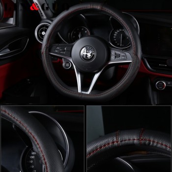 Anti-Slip Leather Sport Auto Steering Wheel Covers fit for Alfa Romeo Giulia Stelvio Car-styling 38CM