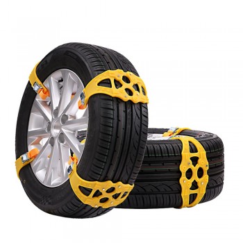 1pcs Car Truck Snow Wheel TPU Chain Winter Tire Adjustable Anti-skid Belt Double Snap Skid Wheel TPU Chains Yellow Black