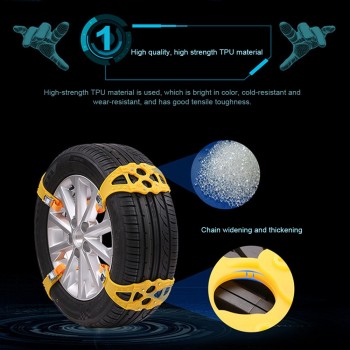 1pcs Car Truck Snow Wheel TPU Chain Winter Tire Adjustable Anti-skid Belt Double Snap Skid Wheel TPU Chains Yellow Black