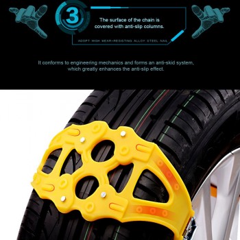 1pcs Car Truck Snow Wheel TPU Chain Winter Tire Adjustable Anti-skid Belt Double Snap Skid Wheel TPU Chains Yellow Black